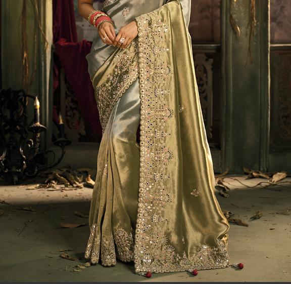 Silk Multi Color Wedding Wear Embroidery Work Saree